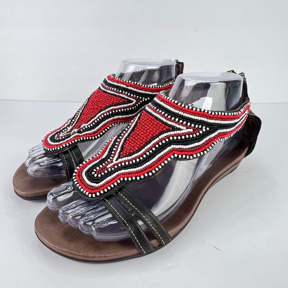 EUC Pikolinos Maasai Beaded Gladiator Sandals 37 Boho Tribal Ethnic Made Spain